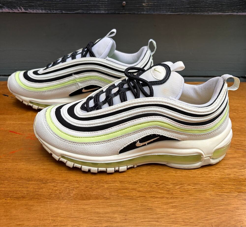 Nike Air Max 97 White Volt Black Neon Running Shoes Women's Size 7.5 921733-105